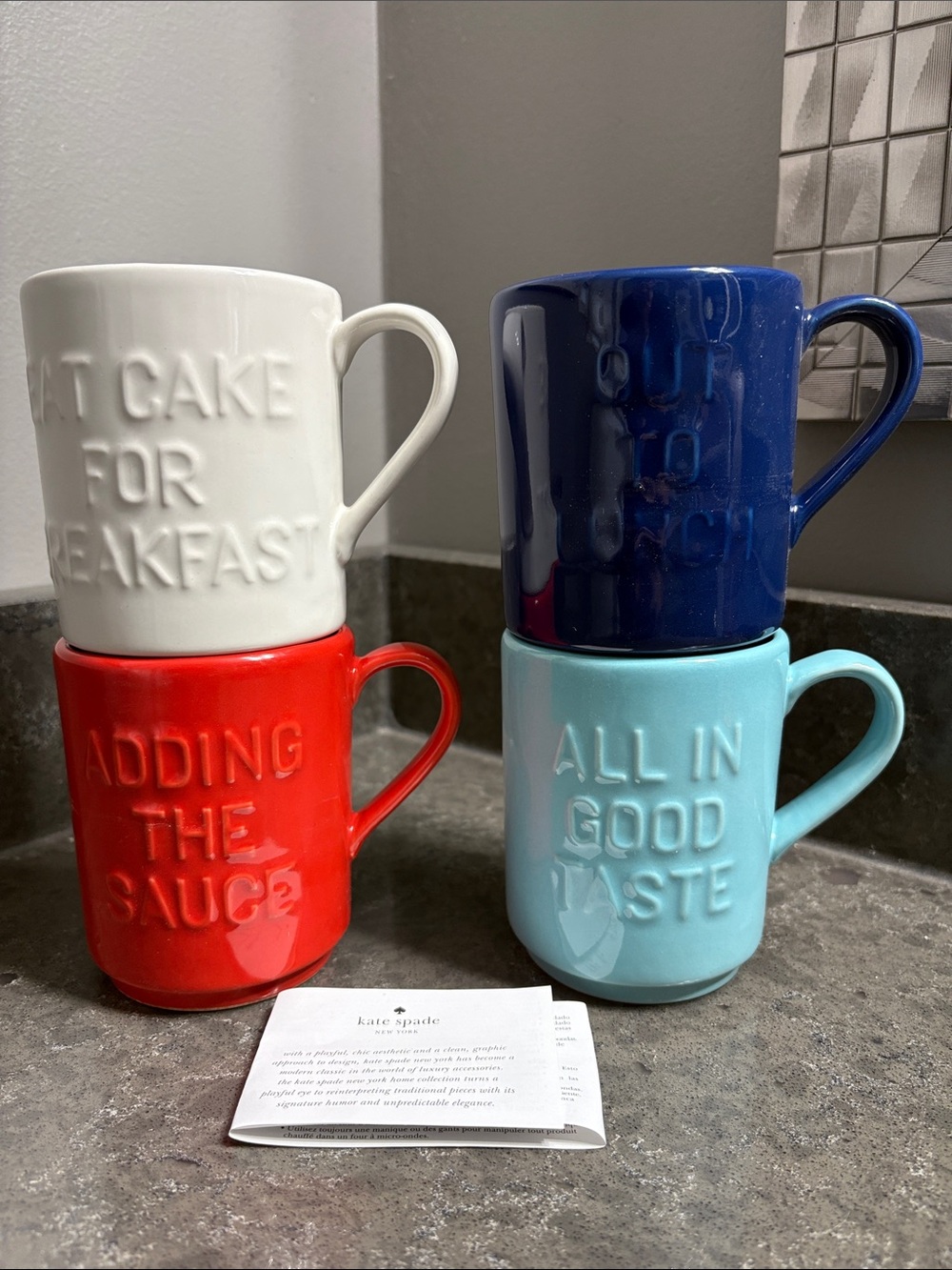 kate spade Stackable Mugs — Red, White, Navy, Light Blue